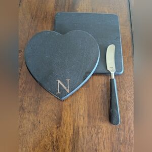 Heart-Shaped Black Cheese Board with Knife